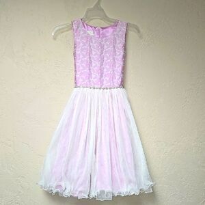 AMERICAN PRINCESS PINK AND WHITE FLORAL TULLE FANCY SLEEVELESS DRESS, SIZE 12